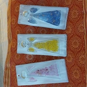 RARE Fused  Angel Glass Suncatcher🌞/Ornament🎄set of 3 -7"x3" some hand-painted